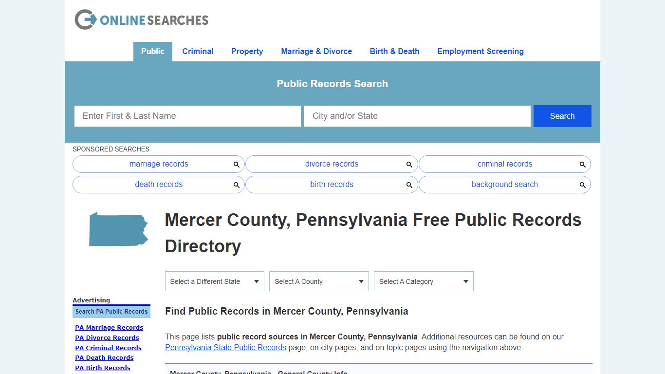 Mercer County, Pennsylvania Public Records Directory